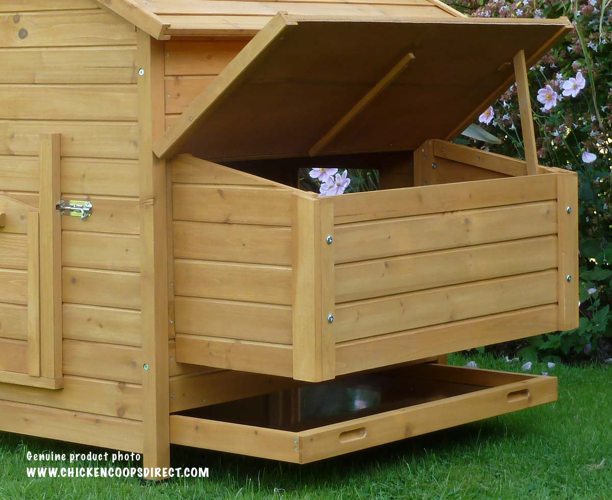 This coop has a large nesting box