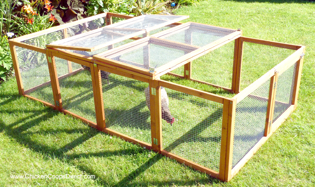 Folding chicken run with top sections open